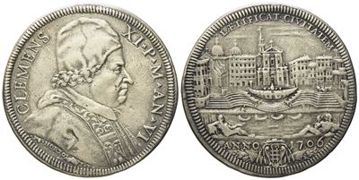 Stato Pontificio. Roma. Clemente XI (1700 - 1721). Mezza Piastra 1706 "porto di Ripetta". Ag (15,...