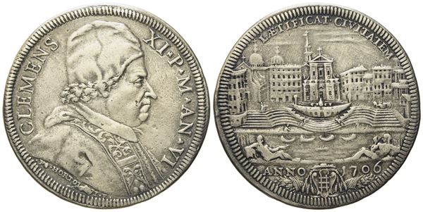 STATO PONTIFICIO. Roma. Clemente XI (1700 - 1721). Mezza piastra 1706 "Porto di Ripetta". Ag (15,79 g; 38,6 mm)