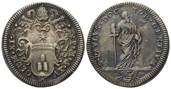 STATO PONTIFICIO. Roma. Clemente XI (1700 - 1721). Giulio, anno XV "San Paolo". Ag (3,04 g; 26 mm)  - Auction Modern Coins - Bertolami Fine Art - Casa d'Aste