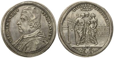 Stato Pontificio. Roma. Clemente XI (1700 - 1721). Testone Anno Vi "le Tre Allegorie". Ag (9,1 G;...