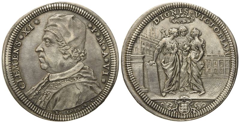 Stato Pontificio. Roma. Clemente XI (1700 - 1721). Testone Anno Vi "le Tre Allegorie". Ag (9,1 G;...