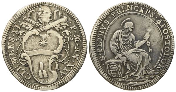 STATO PONTIFICIO. Roma. Clemente XI (1700 - 1721). Giulio, anno XIV "San pietro". Ag (2,91 g; 24,9 mm)