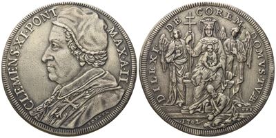 Stato Pontificio. Roma. Clemente XI (1700 - 1721). Piastra 1702 "madonna di Santa Maria in Traste...