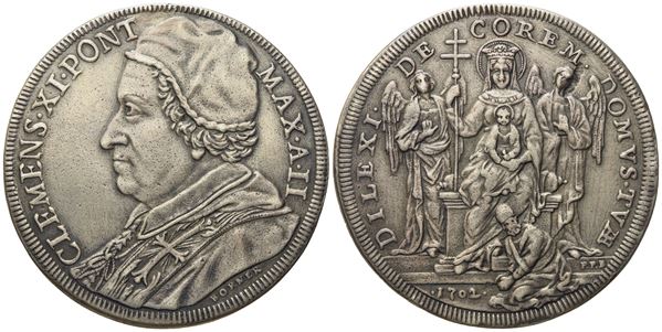 Stato Pontificio. Roma. Clemente XI (1700 - 1721). Piastra 1702 "Madonna di Santa Maria in Trastevere". Ag (31,58 g; 45,5 mm)  - Auction Modern Coins - Bertolami Fine Art - Casa d'Aste