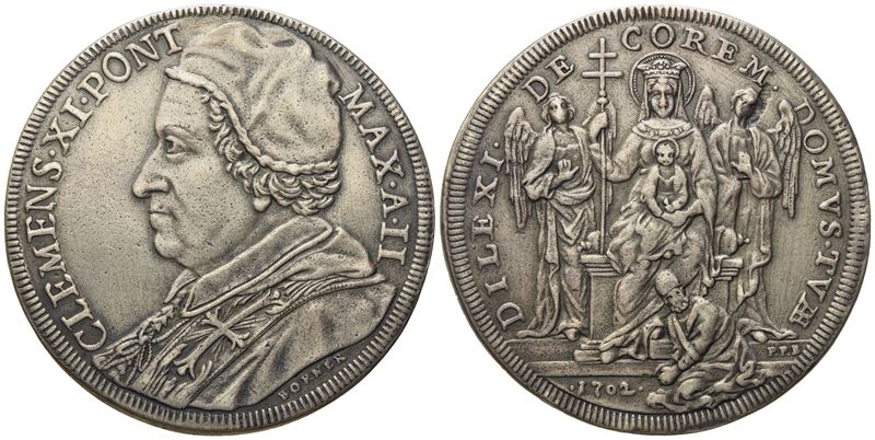 Stato Pontificio. Roma. Clemente XI (1700 - 1721). Piastra 1702 "madonna di Santa Maria in Traste...