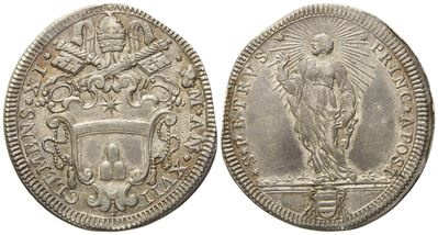 Stato Pontificio. Roma. Clemente XI (1700 - 1721). Testone, Anno XVII "san Pietro". Ag (8,92 G; 3...