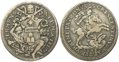 Stato Pontificio. Roma. Clemente XI (1700 - 1721). Mezza Piastra 1703 "san Crescentino". Ag (15,6...