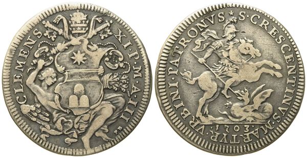 STATO PONTIFICIO. Roma. Clemente XI (1700 - 1721). Mezza piastra 1703 "San Crescentino". Ag (15,66 g; 37,3 mm)  - Asta Monete e medaglie medievali e moderne italiane ed estere - Bertolami Fine Art - Casa d'Aste