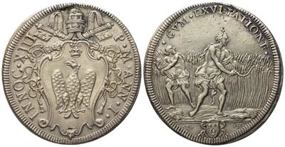 Stato Pontificio. Roma. Innocenzo XIII (1721 - 1724). Mezza Piastra, Anno i "mietitura". Ag (15,8...