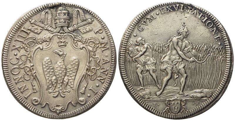 Stato Pontificio. Roma. Innocenzo XIII (1721 - 1724). Mezza Piastra, Anno i "mietitura". Ag (15,8...