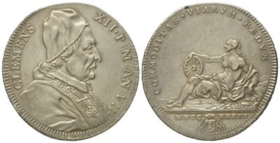 Stato Pontificio. Roma. Clemente XII (1730 - 1740). Testone 1736. Ag (8,45 G; 31 MM)