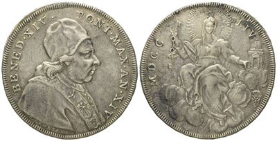 Stato Pontificio. Roma. Benedetto XIV (1740 - 1758). Scudo Romano 1754. Ag (26,35 G; 41,7 MM)