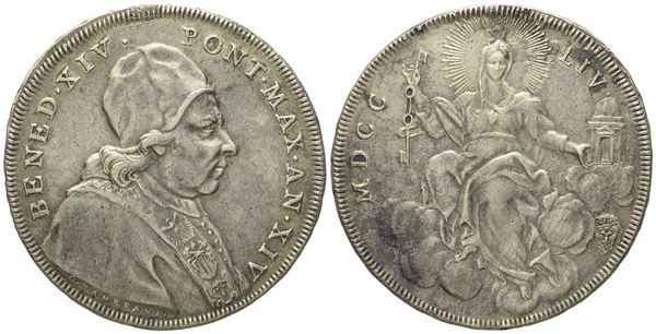 STATO PONTIFICIO. Roma. Benedetto XIV (1740 - 1758). Scudo romano 1754. Ag (26,35 g; 41,7 mm)  - Asta Monete e medaglie medievali e moderne italiane ed estere - Bertolami Fine Art - Casa d'Aste