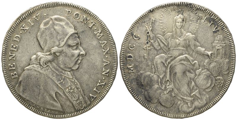 Stato Pontificio. Roma. Benedetto XIV (1740 - 1758). Scudo Romano 1754. Ag (26,35 G; 41,7 MM)
