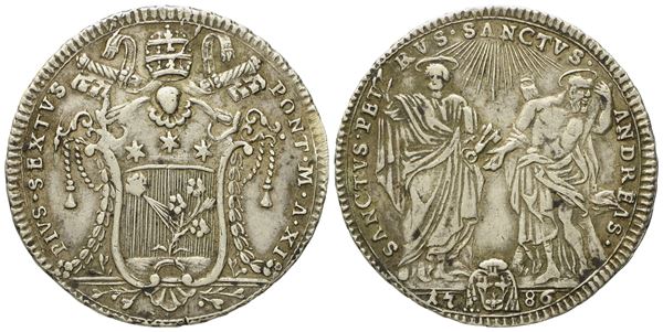 STATO PONTIFICIO. Roma. Pio VI (1775 - 1799). Testone 1786. Ag (7,89 g; 30,5 mm)  - Auction Modern Coins - Bertolami Fine Art - Casa d'Aste