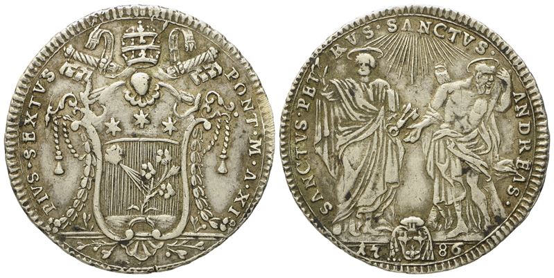 Stato Pontificio. Roma. Pio Vi (1775 - 1799). Testone 1786. Ag (7,89 G; 30,5 MM)