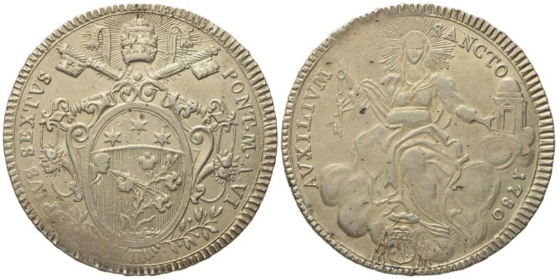 Stato Pontificio. Roma. Pio Vi (1775 - 1799). Scudo 1780. Ag (26,38 G; 41,4 MM)