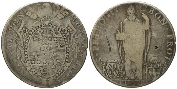 STATO PONTIFICIO. Bologna. Pio VI (1775 - 1799). Scudo romano da 100 bolognini 1777, anno III. Ag (25,9 g; 40,5 mm)