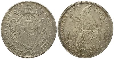Stato Pontificio. Bologna. Pio Vi (1775 - 1799). Mezzo Scudo Romano 1778, Anno Iiii. Ag (13,36 G;...