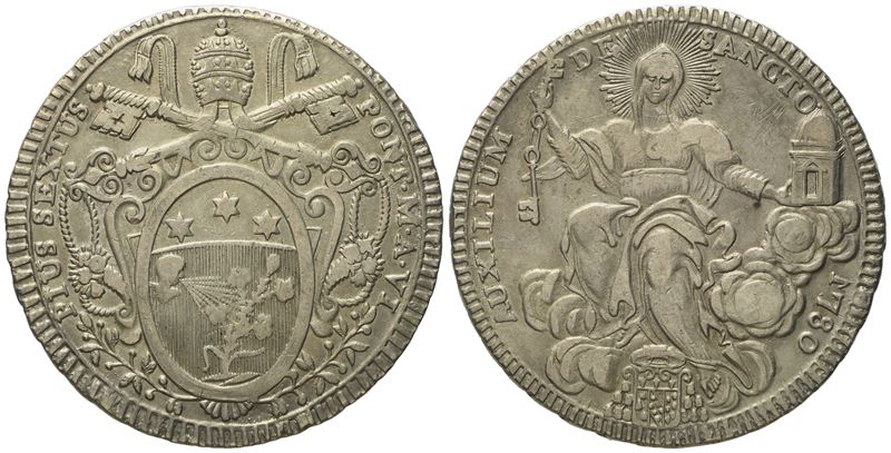 Stato Pontificio. Roma. Pio Vi (1775 - 1799). Scudo 1780. Ag (26,2 G; 41,4 MM)