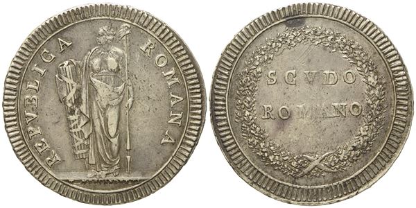 ROMA. Prima Repubblica Romana (1798-1799). Scudo romano. Ag (26,2 g; 42,2 mm)  - Asta Monete e medaglie medievali e moderne italiane ed estere - Bertolami Fine Art - Casa d'Aste