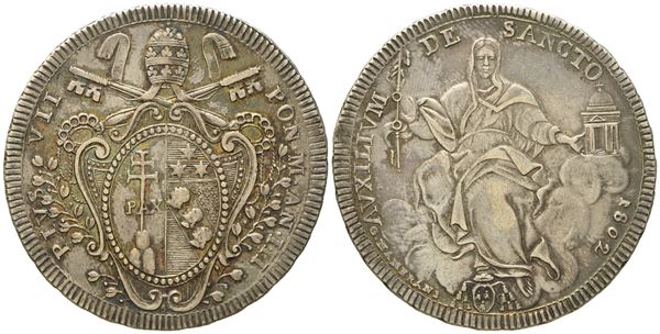 STATO PONTIFICIO. Roma. Pio VII (1800 - 1823). Scudo 1802, anno III. Ag (26,33 g; 41,6 mm)