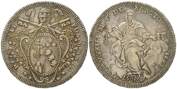 STATO PONTIFICIO. Roma. Pio VII (1800 - 1823). Scudo 1802, anno III. Ag (26,33 g; 41,6 mm)