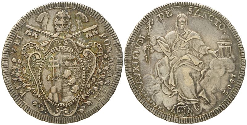 Stato Pontificio. Roma. Pio VII (1800 - 1823). Scudo 1802, Anno III. Ag (26,33 G; 41,6 MM)