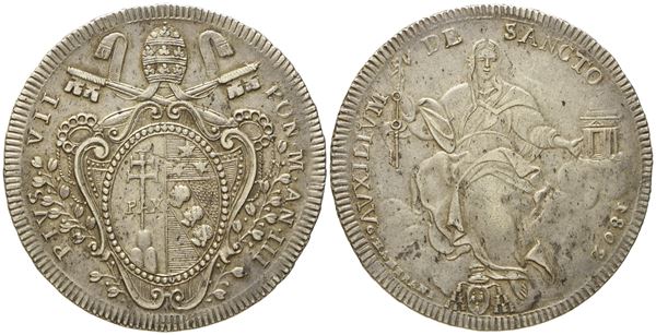STATO PONTIFICIO. Roma. Pio VII (1800 - 1823). Scudo 1802, anno III. Ag (26,45 g; 41,5 mm)