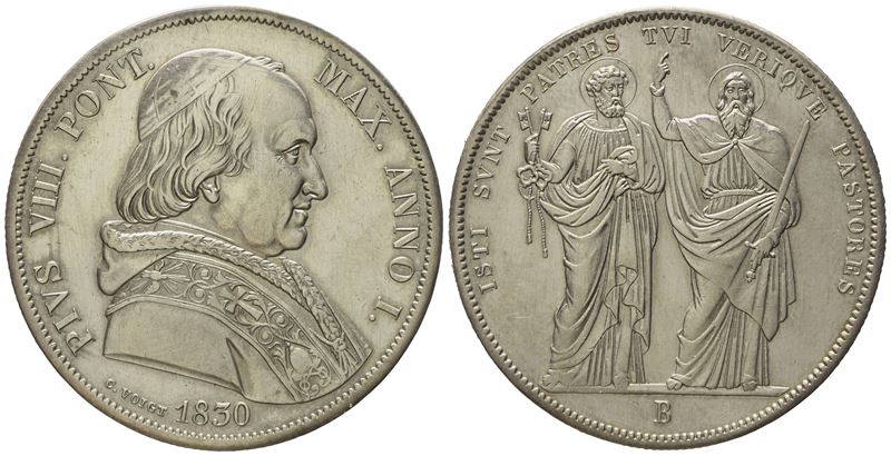 Stato Pontificio. Bologna. Pio VIII (1829 - 1830). Scudo 1830. Ag (26,31 G; 37,8 MM)