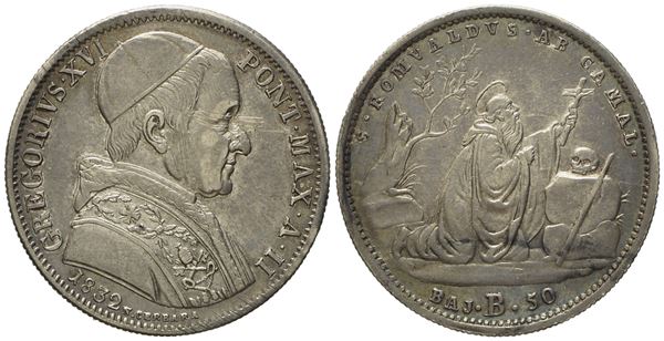 STATO PONTIFICIO. Bologna. Gregorio XVI (1831-1846). Mezzo scudo da 50 baiocchi 1832. Ag (13,13 g; 31,4 mm)