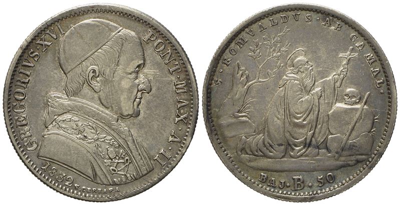 Stato Pontificio. Bologna. Gregorio XVI (1831-1846). Mezzo Scudo da 50 Baiocchi 1832. Ag (13,13 G...