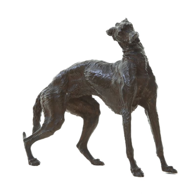 Scultura di Cane a Tutto Tondo in Bronzo a Patina Scura