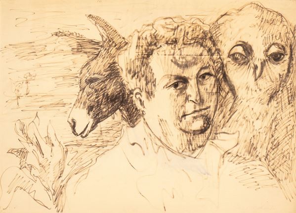 CARLO LEVI - Self-portrait with owl and donkey