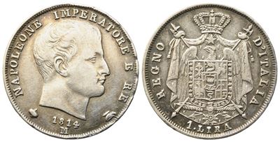 Milano. Regno D'italia. Napoleone i (1805-1814). 1 Lira 1814 "puntali Sagomati". Gig. 171; 4,93gr...