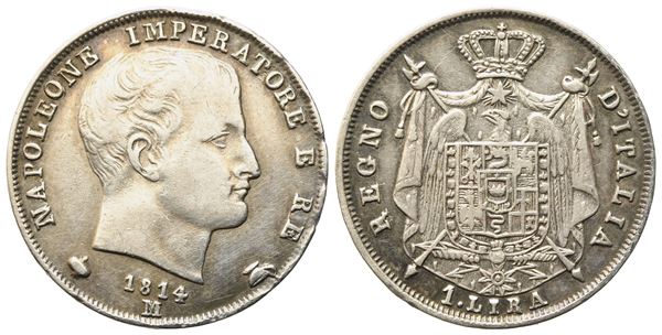 MILANO. REGNO D'ITALIA. Napoleone I (1805-1814). 1 lira 1814 "puntali sagomati". Gig. 171; 4,93gr; 23mm