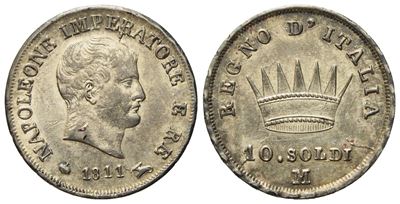 Milano. Regno D'italia. Napoleone i (1805 - 1814). 10 Soldi 1811. Ag (2,5 G; 18 MM)