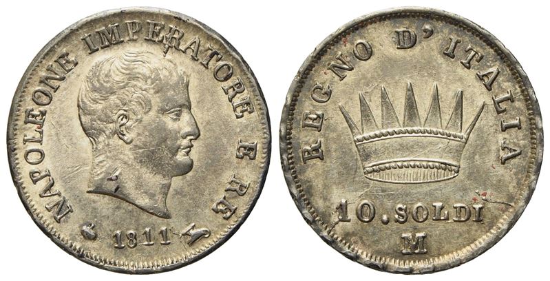 Milano. Regno D'italia. Napoleone i (1805 - 1814). 10 Soldi 1811. Ag (2,5 G; 18 MM)