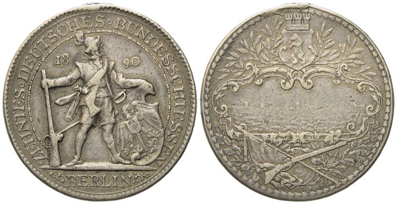 Germania. Medaglia in Argento 1890 per i Tiri a Segno di Berlino. Ag; 29gr; 40,1mm; Ex Mount