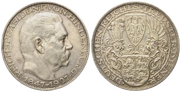 GERMANIA. Medaglia Reichs­präsident Von Hindenburg (1847-1927). Ag; 24,73gr; 36,1mm