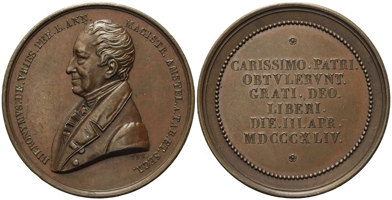 Personaggi. Medaglia 1844 Hieronymus De Vries. Ae; 42,14gr; 44,67mm