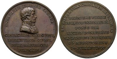 Francia. Medaglia Napoleon i Premier Consul: Commemorazione Posa Prima Pietra della Colonne Vendô...