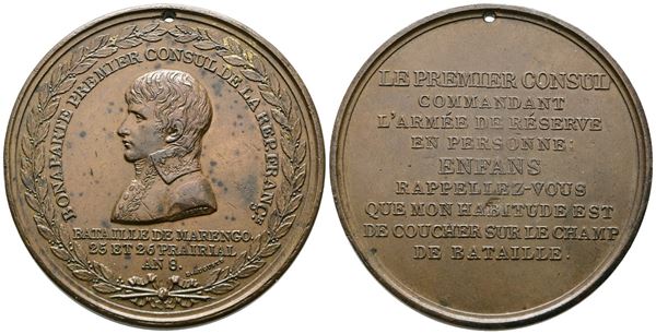 PERSONAGGI. Medaglia Napoleone Bonaparte per la battaglia di Marengo. Anno VIII - 1800. Opus: Brenet. Ae; 63,02gr; 50,03mm. Forata