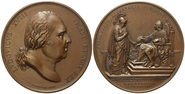 FRANCIA. Luigi XVIII (1814-1824). Medaglia 1814 Carta costituzionale. Opus: Andrieu. Ae; 43,89gr; 50,82mm