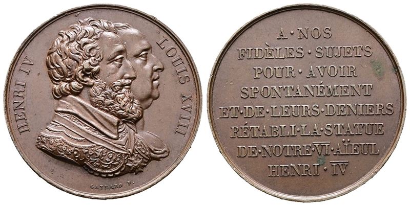 Francia. Luigi XVIII Medaglia per il Ripristino della Statua Equestre di Enrico IV 1817. Opus: Ga...
