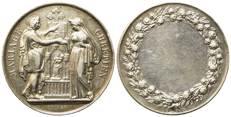 FRANCIA. Medaglia in argento mariage chrétien. Opus: Pingret. Ag (12,22 g; 30,33 mm)