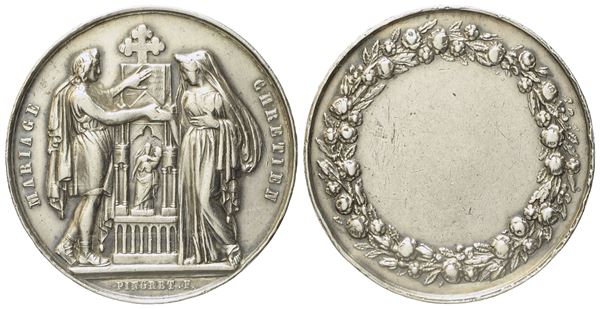 FRANCIA. Medaglia in argento mariage chrétien. Opus: Pingret. Ag (12,15 mm; 30,11 mm)