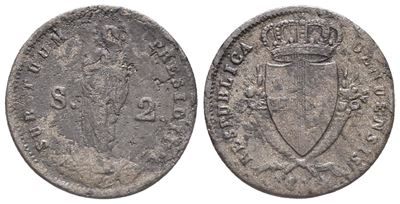 Genova. 2 Soldi 1814. Mi ( 2,06 G; 18,20 MM). Mb