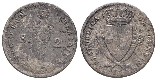 GENOVA. 2 soldi 1814. Mi ( 2,06 g; 18,20 mm). MB 