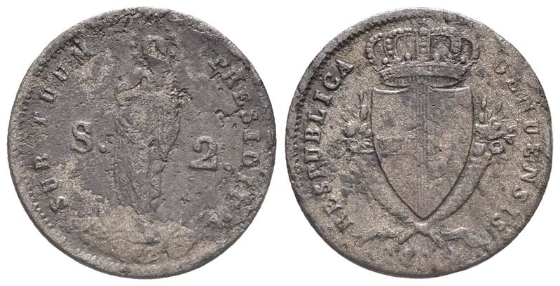Genova. 2 Soldi 1814. Mi ( 2,06 G; 18,20 MM). Mb